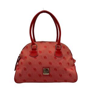 Dooney & Bourke Red Monogram Canvas Leather Trim Large Domed Satchel Bag